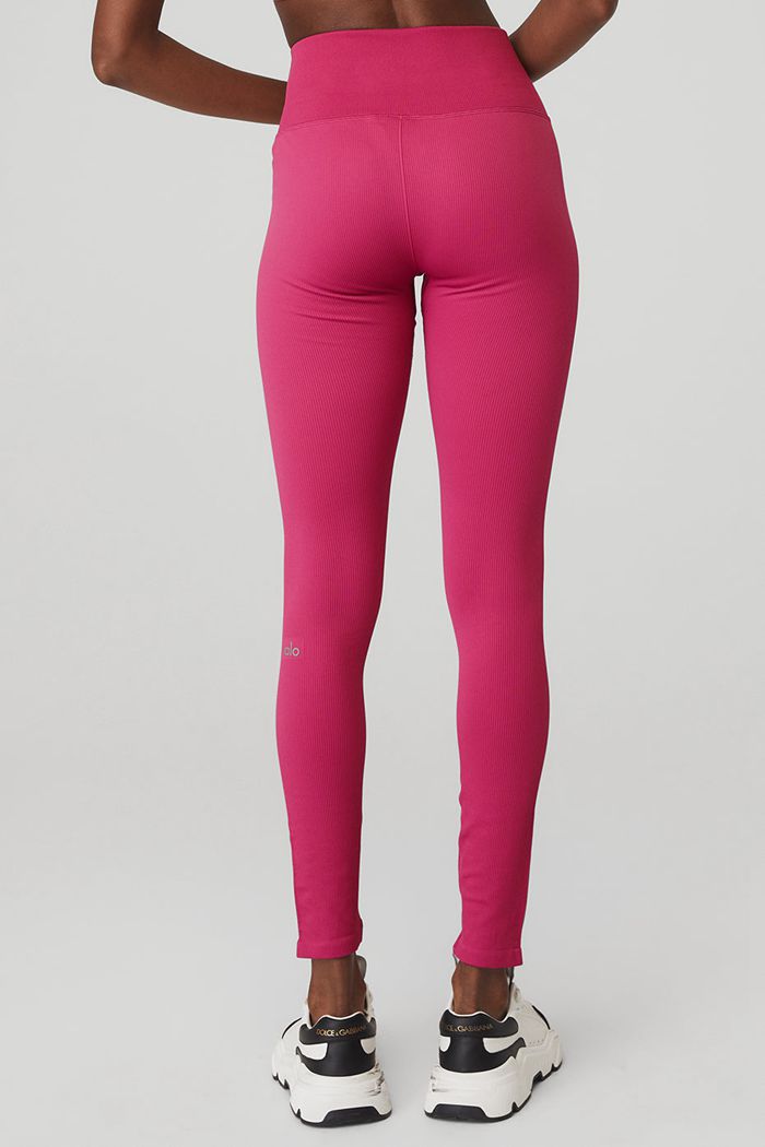 Alo Yoga Seamless High-Midja Ribbed Leggings Dam Röda | 7109563-EZ