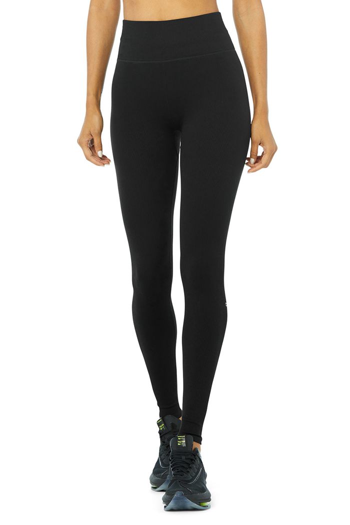 Alo Yoga Seamless High-Midja Ribbed Leggings Dam Svarta | 8920134-WO