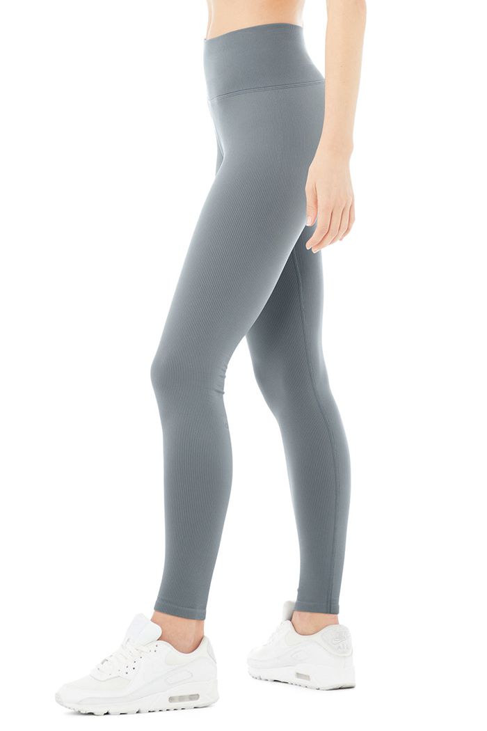 Alo Yoga Seamless High-Midja Ribbed Leggings Dam Grå | 9875362-FT