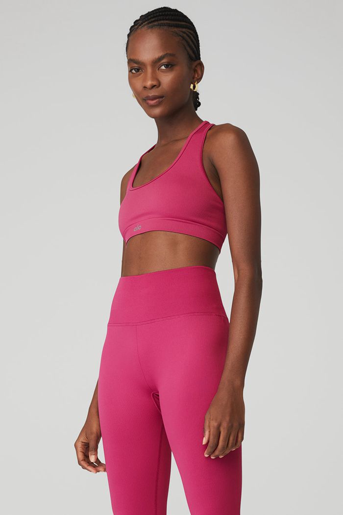 Alo Yoga Seamless Ribbed BH Dam Röda | 8130267-GU