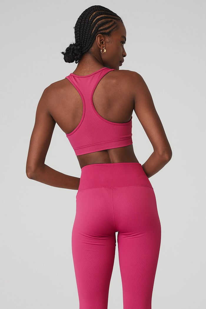 Alo Yoga Seamless Ribbed BH Dam Röda | 8130267-GU