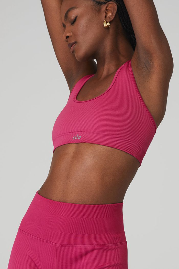 Alo Yoga Seamless Ribbed BH Dam Röda | 8130267-GU