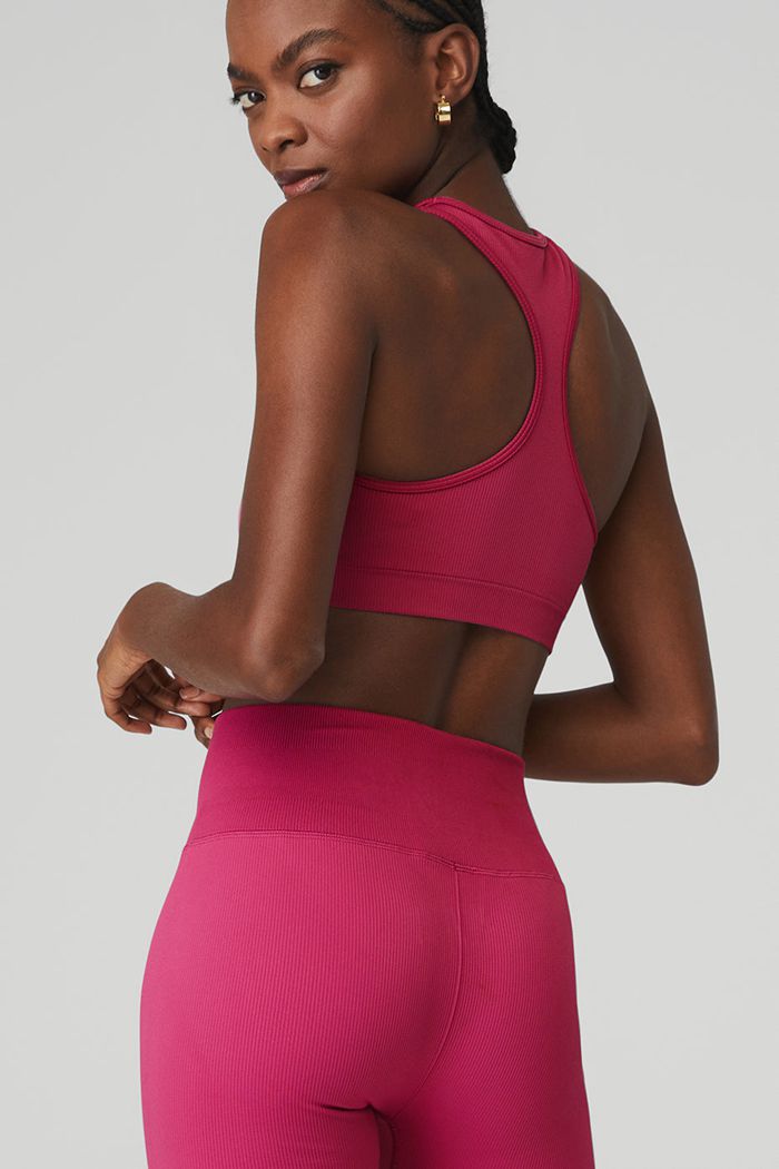 Alo Yoga Seamless Ribbed BH Dam Röda | 8130267-GU