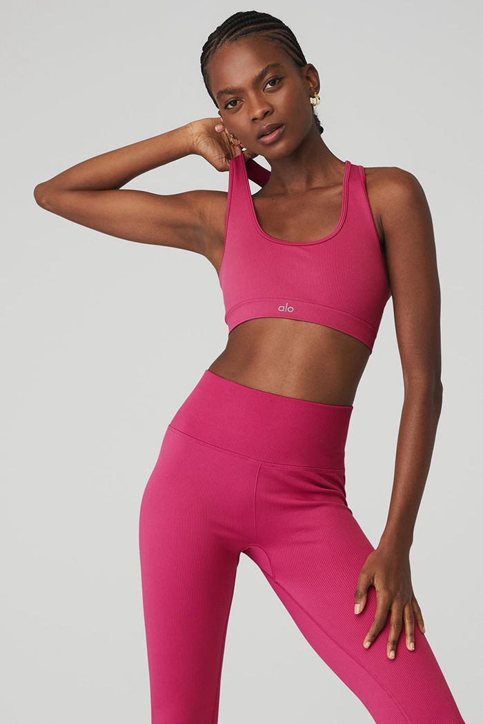 Alo Yoga Seamless Ribbed BH Dam Röda | 8130267-GU