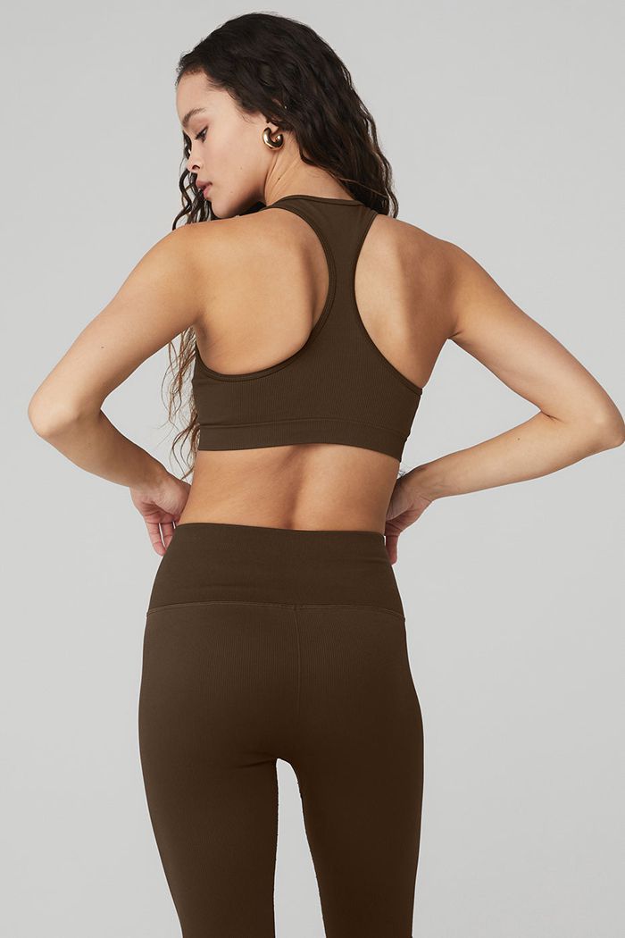 Alo Yoga Seamless Ribbed BH Dam Svarta | 3608917-NO