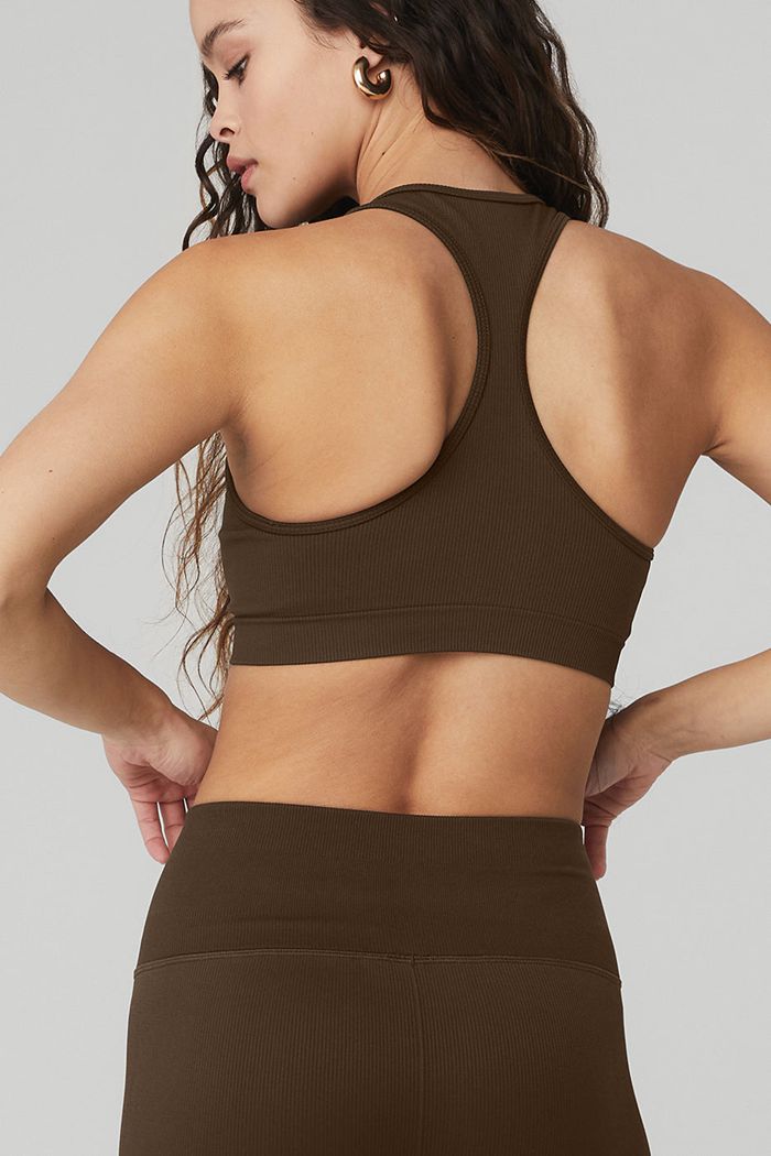 Alo Yoga Seamless Ribbed BH Dam Svarta | 3608917-NO