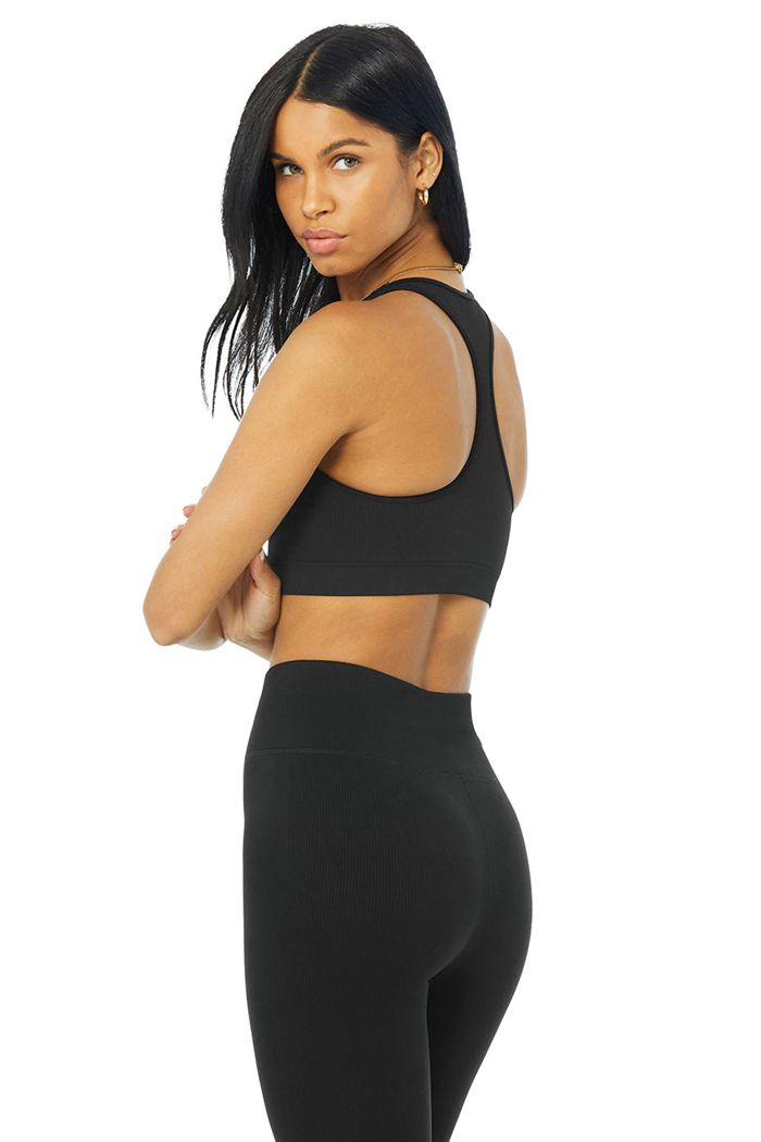 Alo Yoga Seamless Ribbed BH Dam Svarta | 9547280-TV