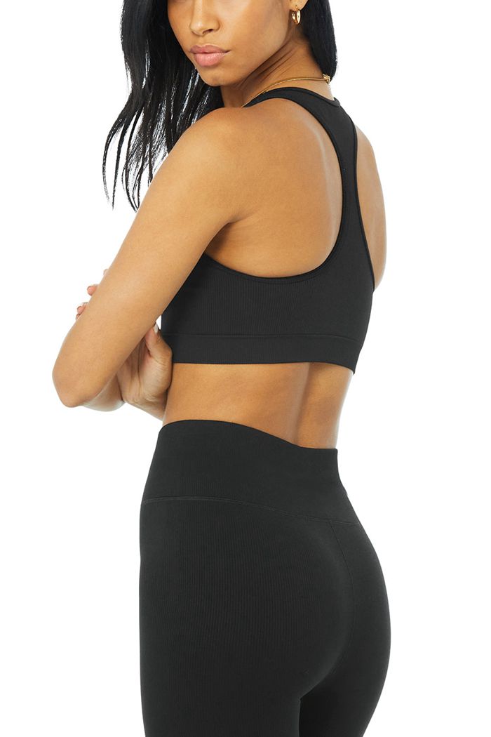 Alo Yoga Seamless Ribbed BH Dam Svarta | 9547280-TV