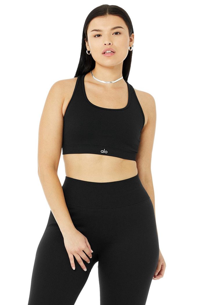 Alo Yoga Seamless Ribbed BH Dam Svarta | 9547280-TV