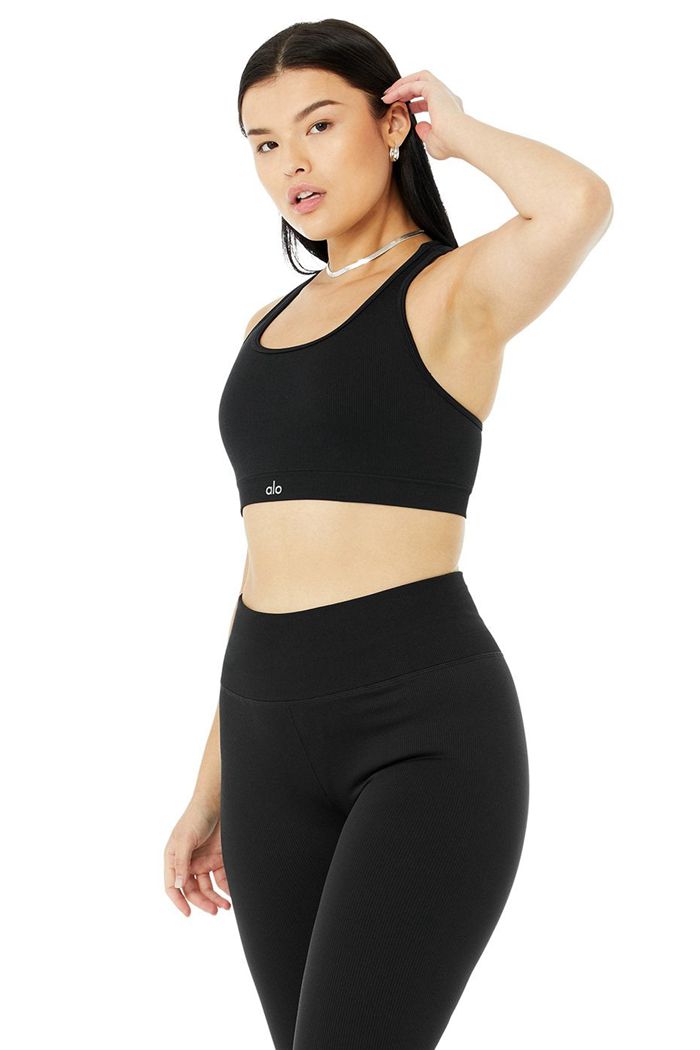 Alo Yoga Seamless Ribbed BH Dam Svarta | 9547280-TV