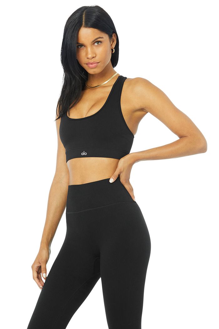 Alo Yoga Seamless Ribbed BH Dam Svarta | 9547280-TV