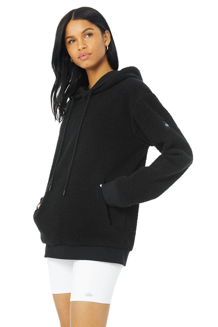 Alo Yoga Sherpa Hoodie Dam Svarta | 6410358-QG