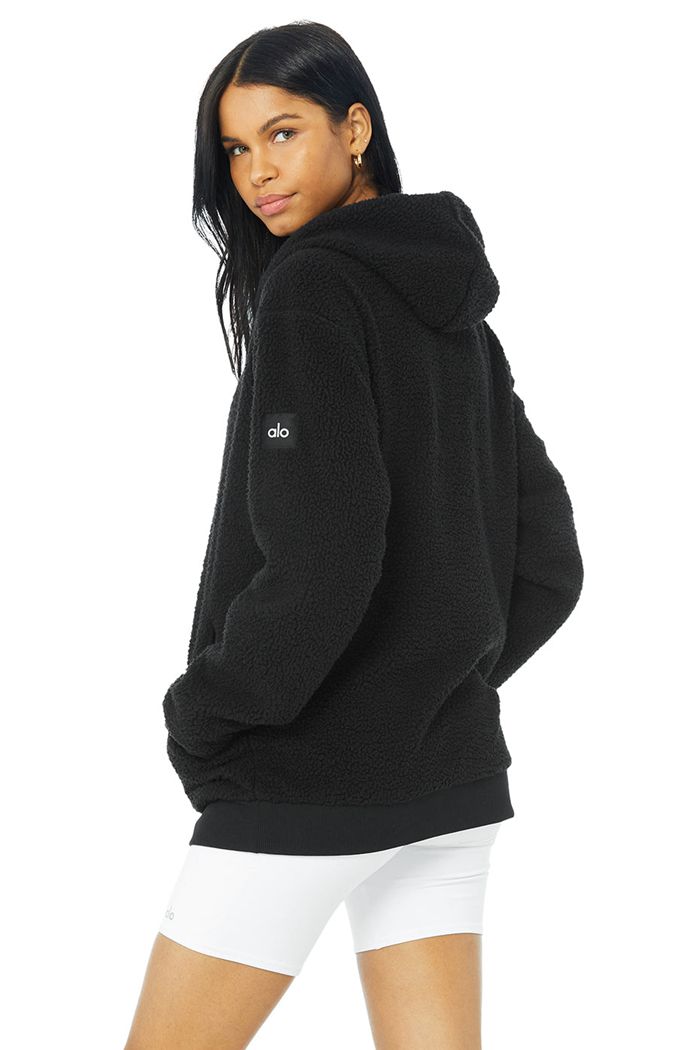 Alo Yoga Sherpa Hoodie Dam Svarta | 6410358-QG