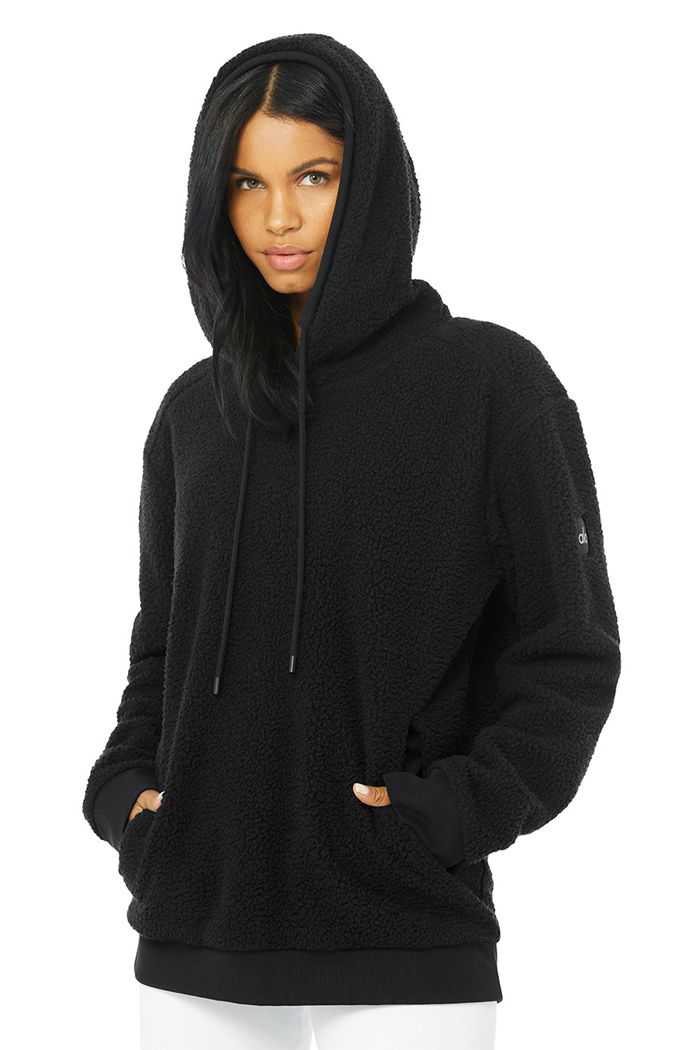 Alo Yoga Sherpa Hoodie Dam Svarta | 6410358-QG