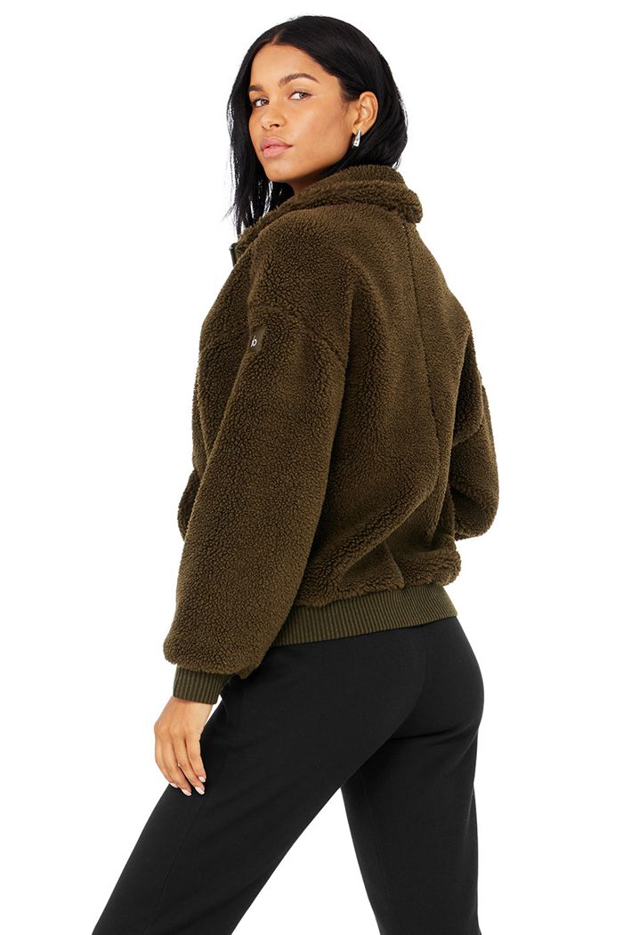 Alo Yoga Sherpa Varsity Jacka Dam Mörkolivgröna | 7908625-SI