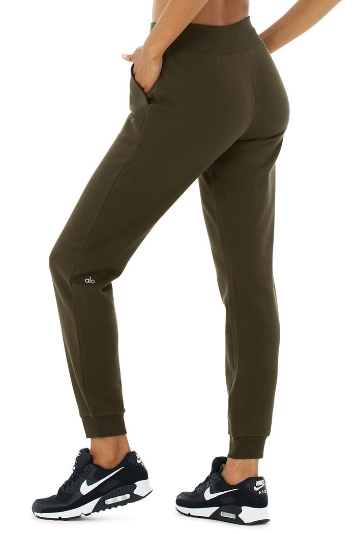 Alo Yoga Slick Zip Front Sweat Byxor Dam Mörkolivgröna | 5680193-WJ