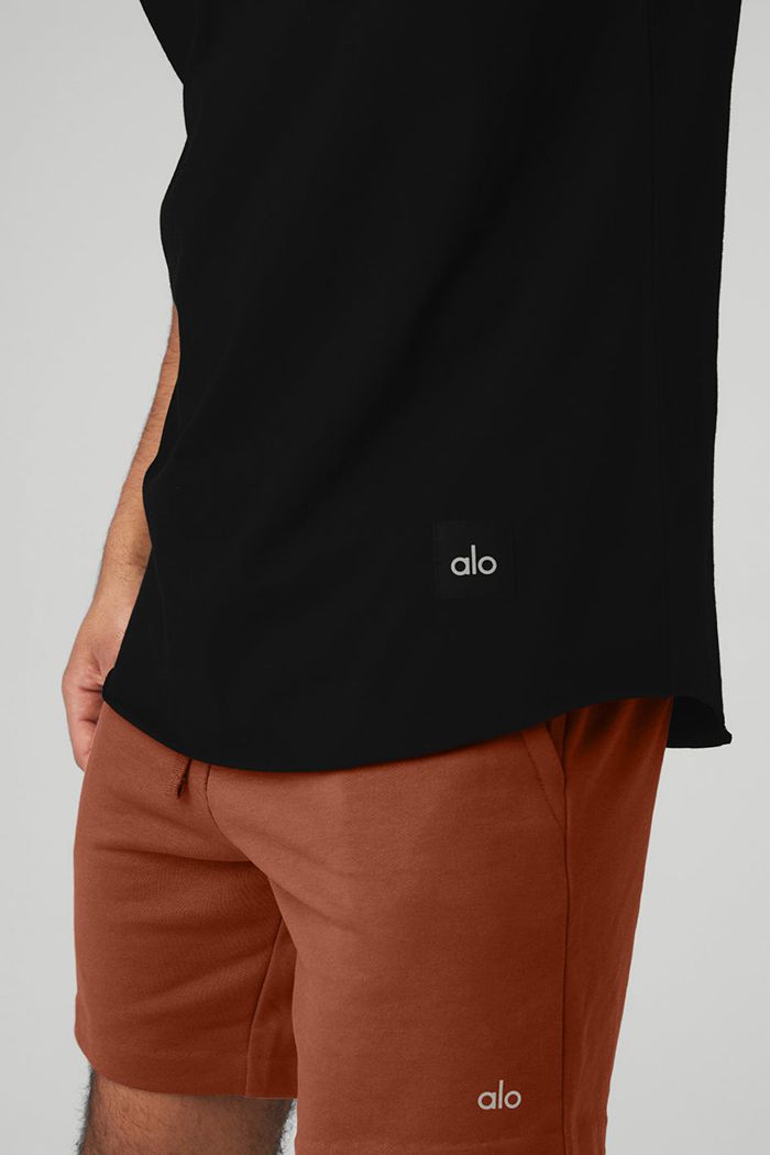 Alo Yoga Society Crewneck Tee Short Sleeve Herr Svarta | 7150649-BT