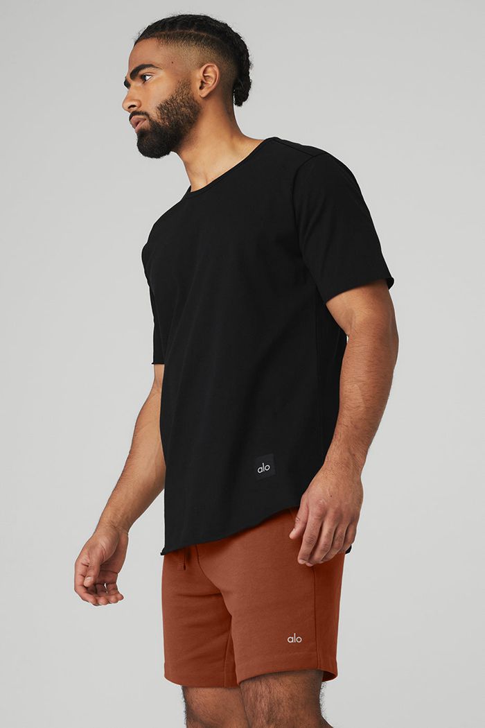 Alo Yoga Society Crewneck Tee Short Sleeve Herr Svarta | 7150649-BT