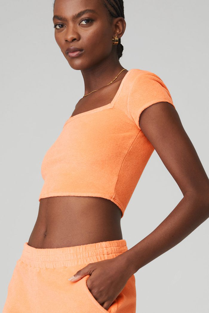 Alo Yoga Terry Beachside Short Sleeve Dam Orange | 3689502-MN