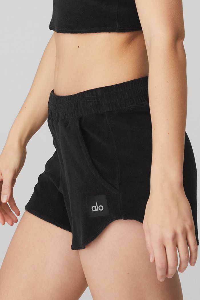 Alo Yoga Terry High-Midja Beachside Short Dam Svarta | 9016874-LJ