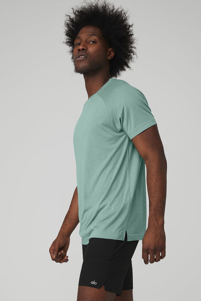 Alo Yoga The Triumph Crew Neck Tee Short Sleeve Herr Blå | 8207163-JR