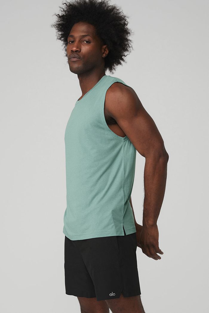 Alo Yoga The Triumph Muscle Tank Tops Herr Blå | 3587246-BG