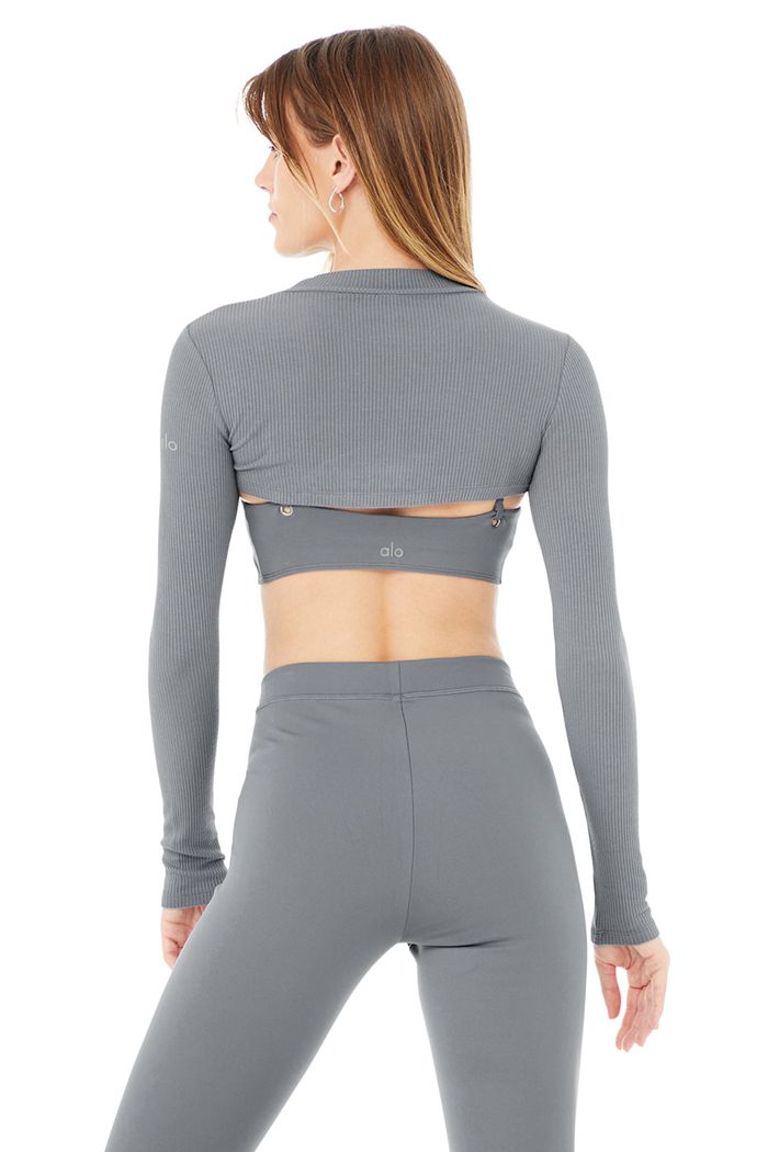 Alo Yoga Thrill Seeker Long Sleeve Dam Grå | 6152308-LC