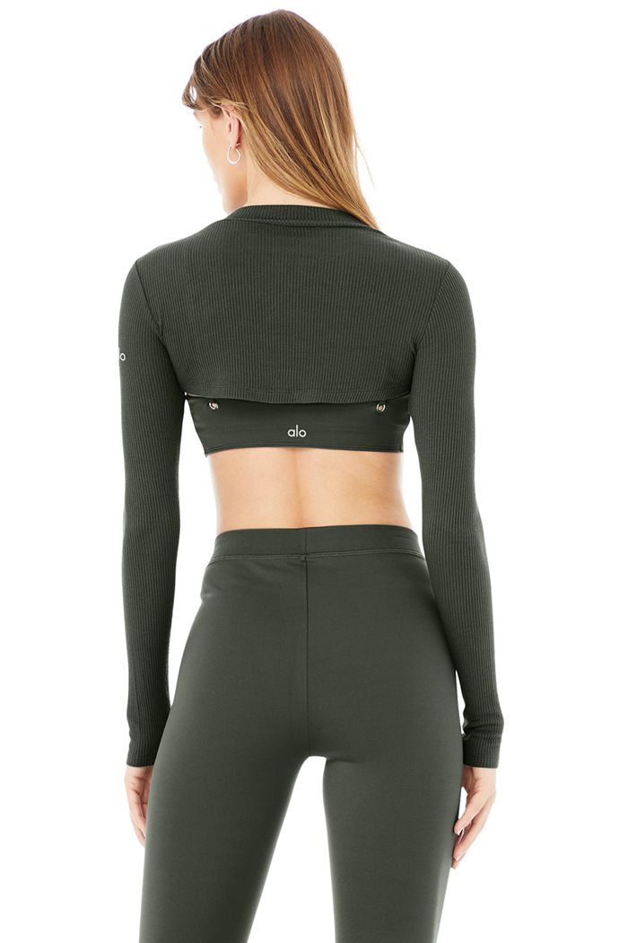 Alo Yoga Thrill Seeker Long Sleeve Dam Mörkgröna | 0457316-WS