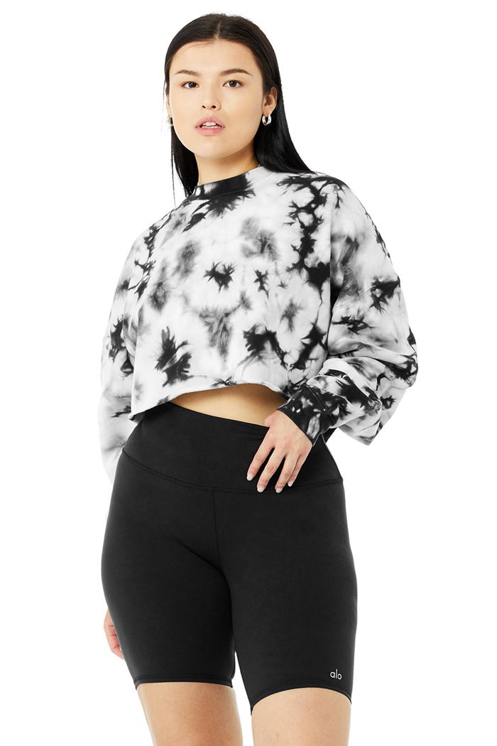 Alo Yoga Tie-Dye Extreme Crop Crew Neck Long Sleeve Dam Svarta Vita | 7153296-DG