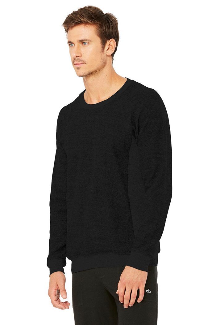 Alo Yoga Triumph Crew Neck Sweatshirt Long Sleeve Herr Svarta | 3469582-AU