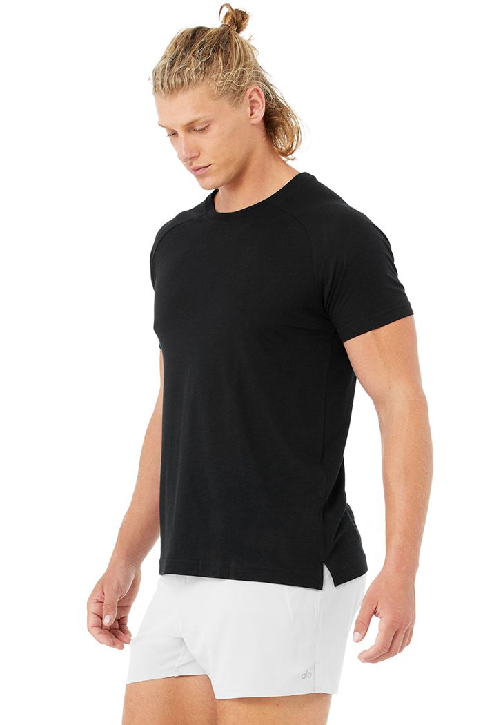 Alo Yoga Triumph Crew Neck Tee Short Sleeve Herr Svarta | 0179284-ZQ