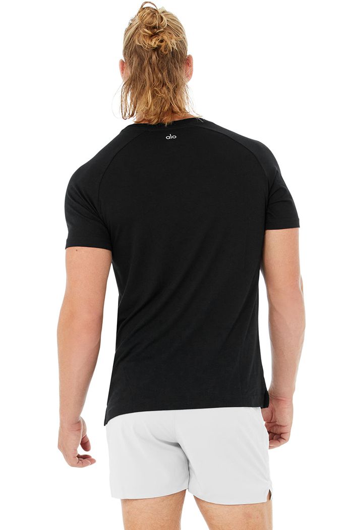 Alo Yoga Triumph Crew Neck Tee Short Sleeve Herr Svarta | 0179284-ZQ