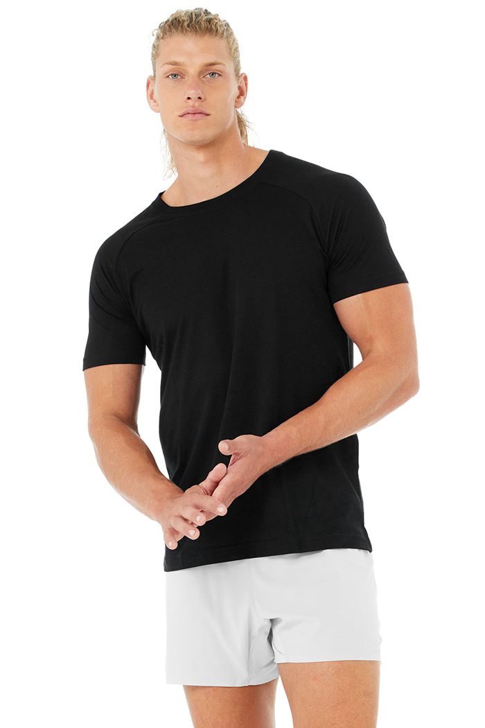 Alo Yoga Triumph Crew Neck Tee Short Sleeve Herr Svarta | 0179284-ZQ