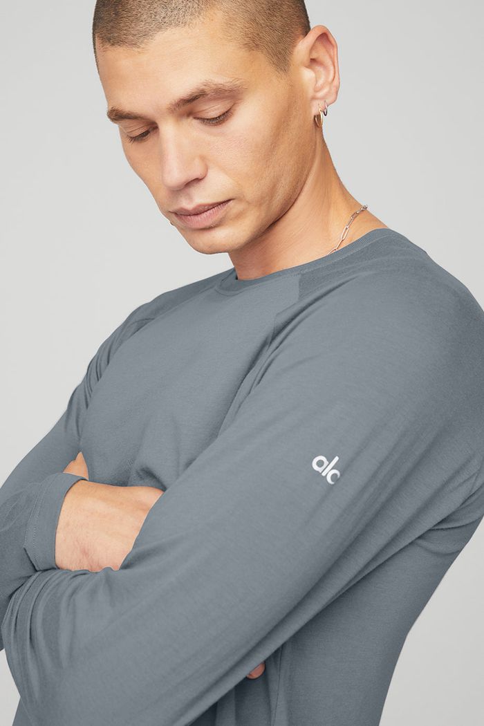 Alo Yoga Triumph Tee Long Sleeve Herr Grå | 3208167-RP