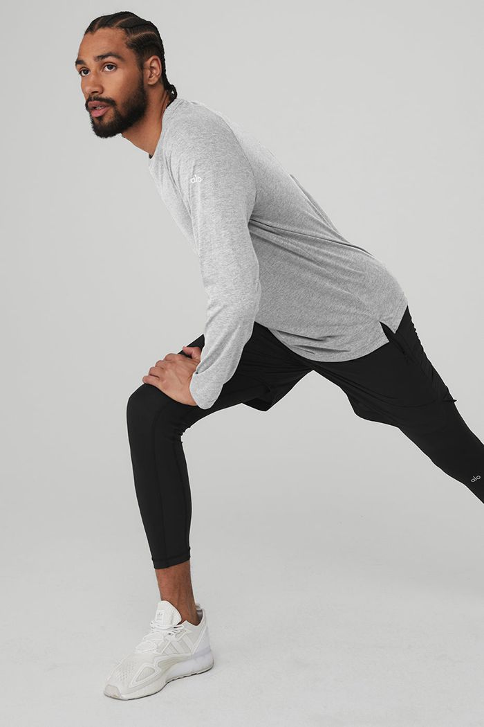 Alo Yoga Triumph Tee Long Sleeve Herr Grå | 5890461-GY