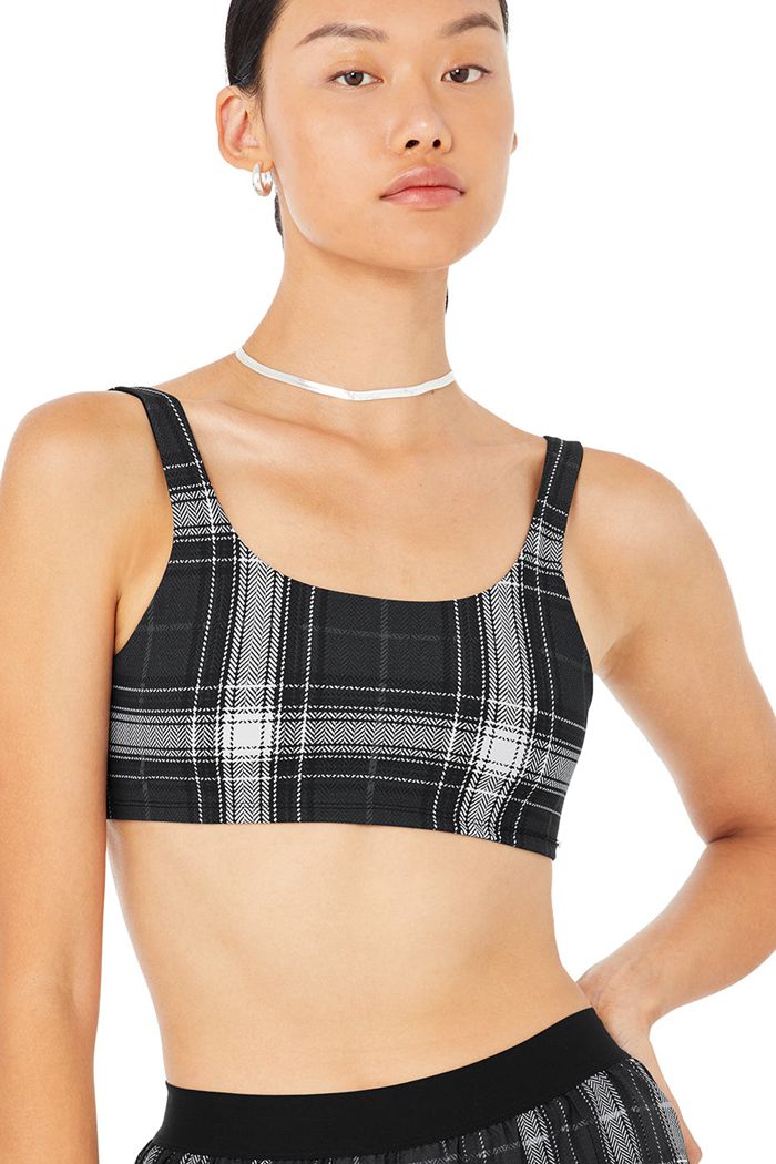 Alo Yoga Vapor Legacy Plaid BH Dam Svarta Vita | 6210874-YM