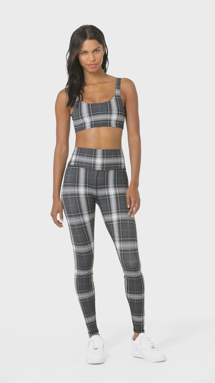 Alo Yoga Vapor Legacy Plaid BH Dam Svarta Vita | 6210874-YM