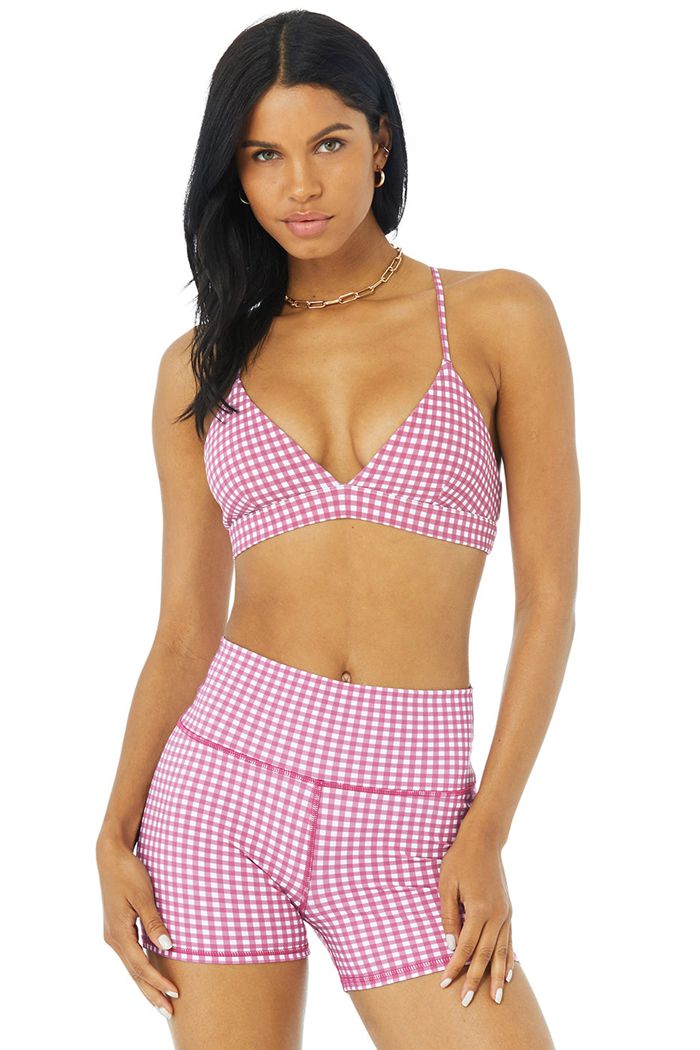 Alo Yoga Vapor Splendor Gingham BH Dam Lila | 9046375-ND