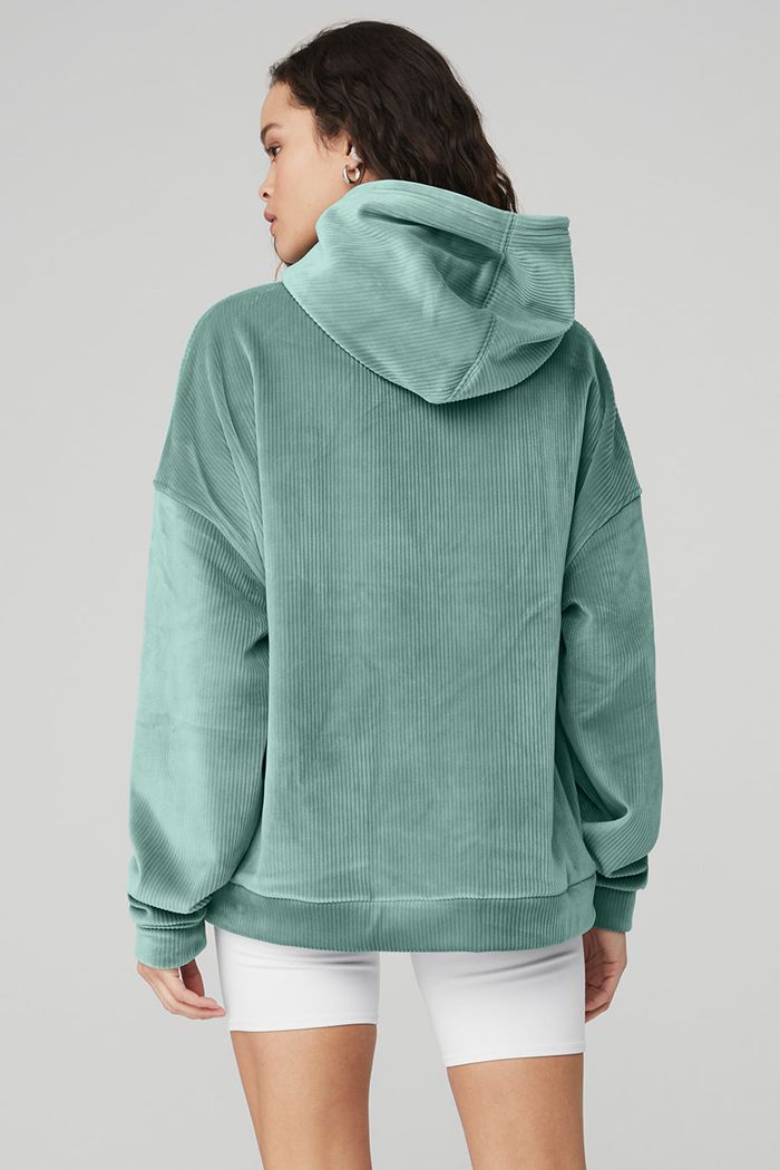 Alo Yoga Velour Baller Hoodie Dam Blå | 0478216-NM