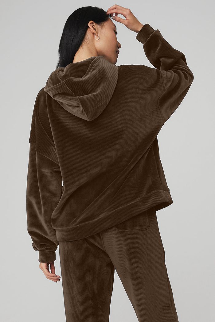 Alo Yoga Velour Baller Hoodie Dam Svarta | 2034618-VI