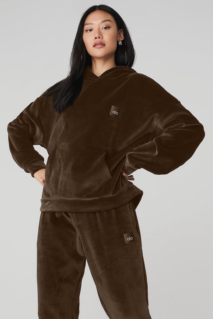 Alo Yoga Velour Baller Hoodie Dam Svarta | 2034618-VI