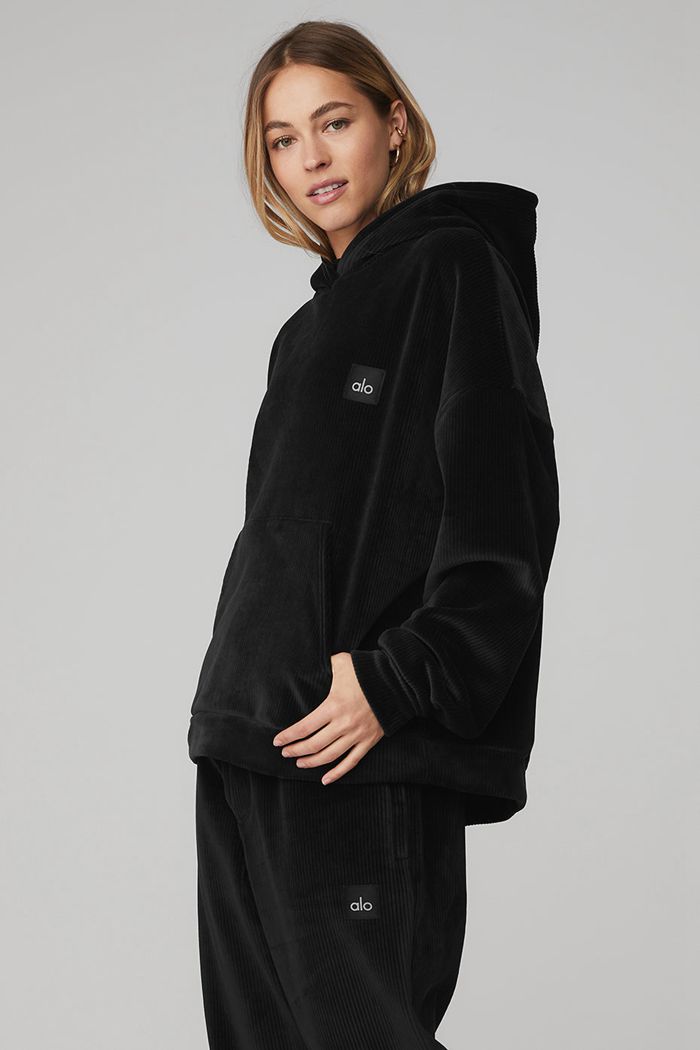 Alo Yoga Velour Baller Hoodie Dam Svarta | 3527689-AD