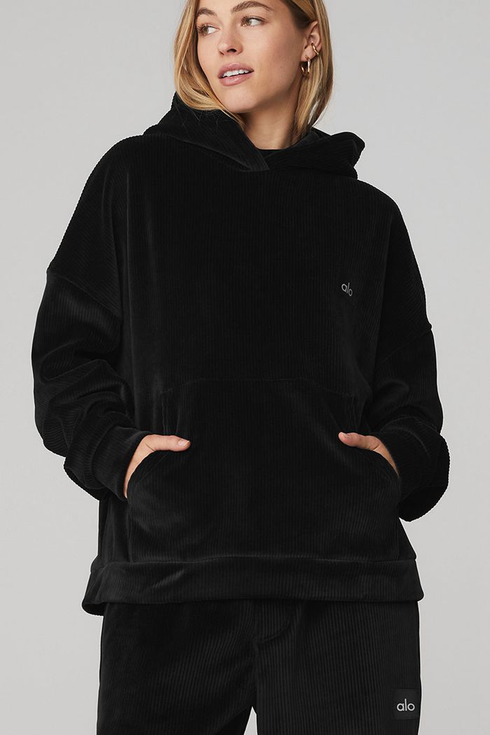 Alo Yoga Velour Baller Hoodie Dam Svarta | 3527689-AD