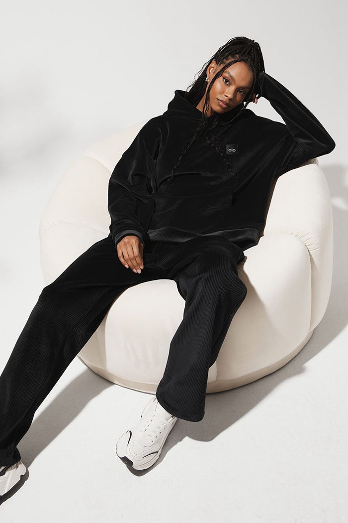 Alo Yoga Velour Baller Hoodie Dam Svarta | 3527689-AD