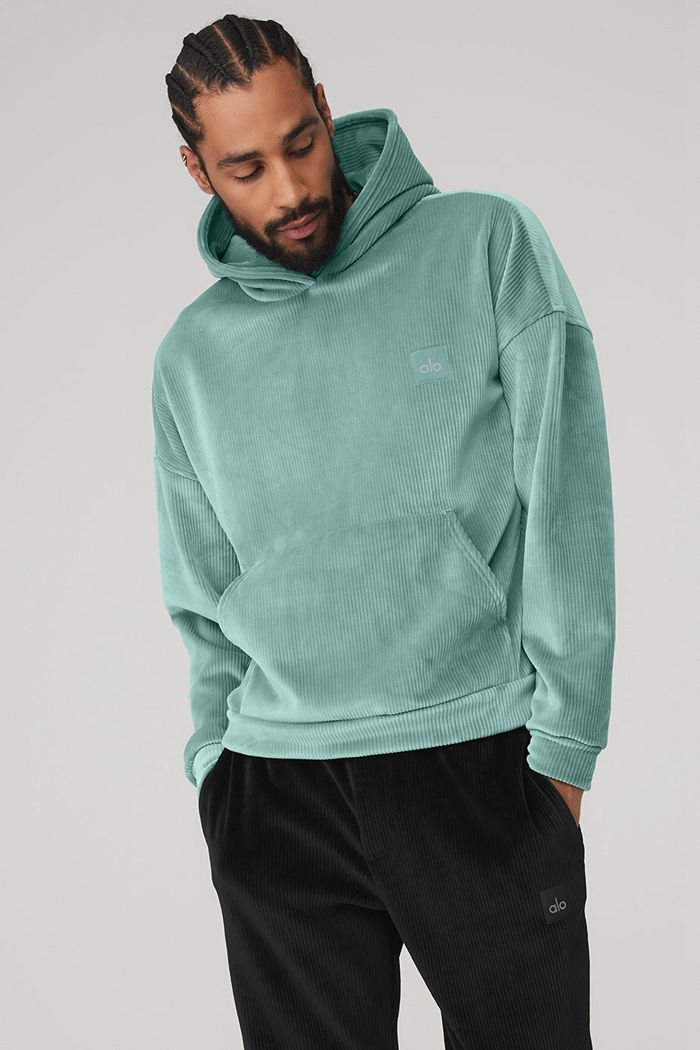 Alo Yoga Velour Baller Hoodie Herr Blå | 3592870-XC