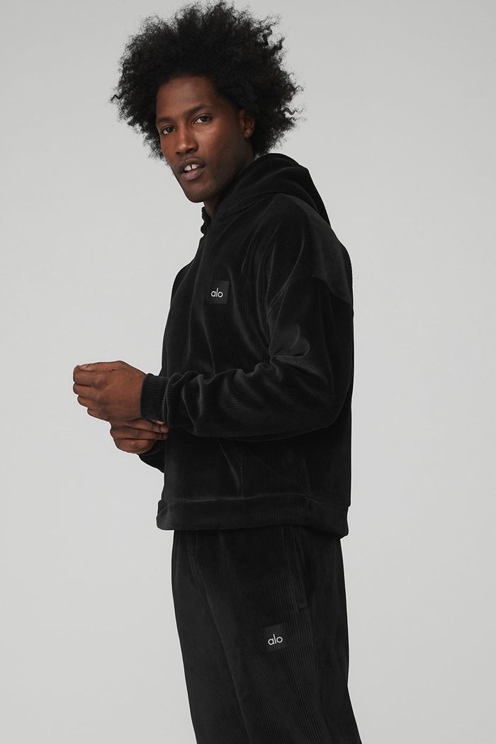 Alo Yoga Velour Baller Hoodie Herr Svarta | 7396018-FJ