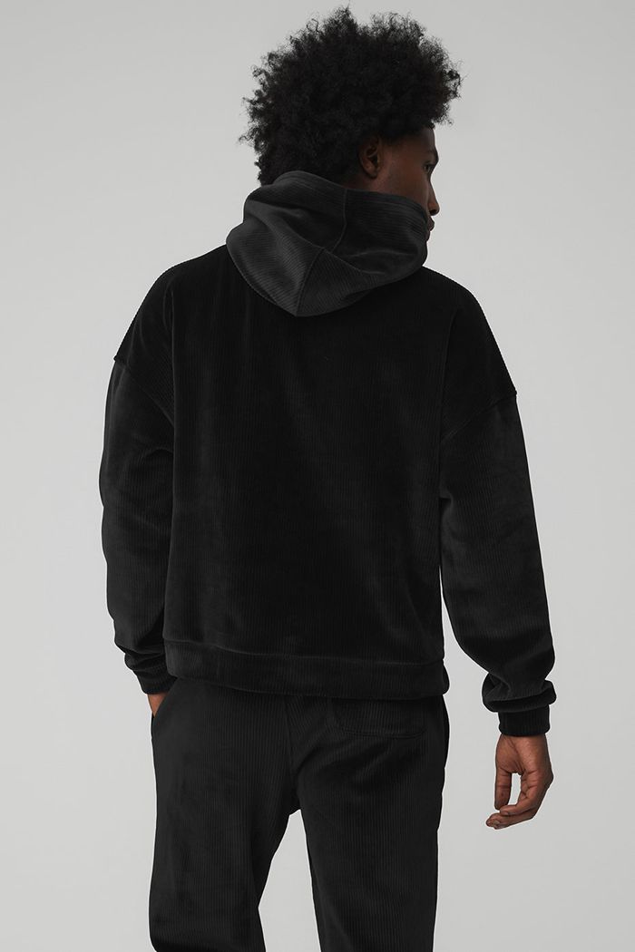 Alo Yoga Velour Baller Hoodie Herr Svarta | 7396018-FJ