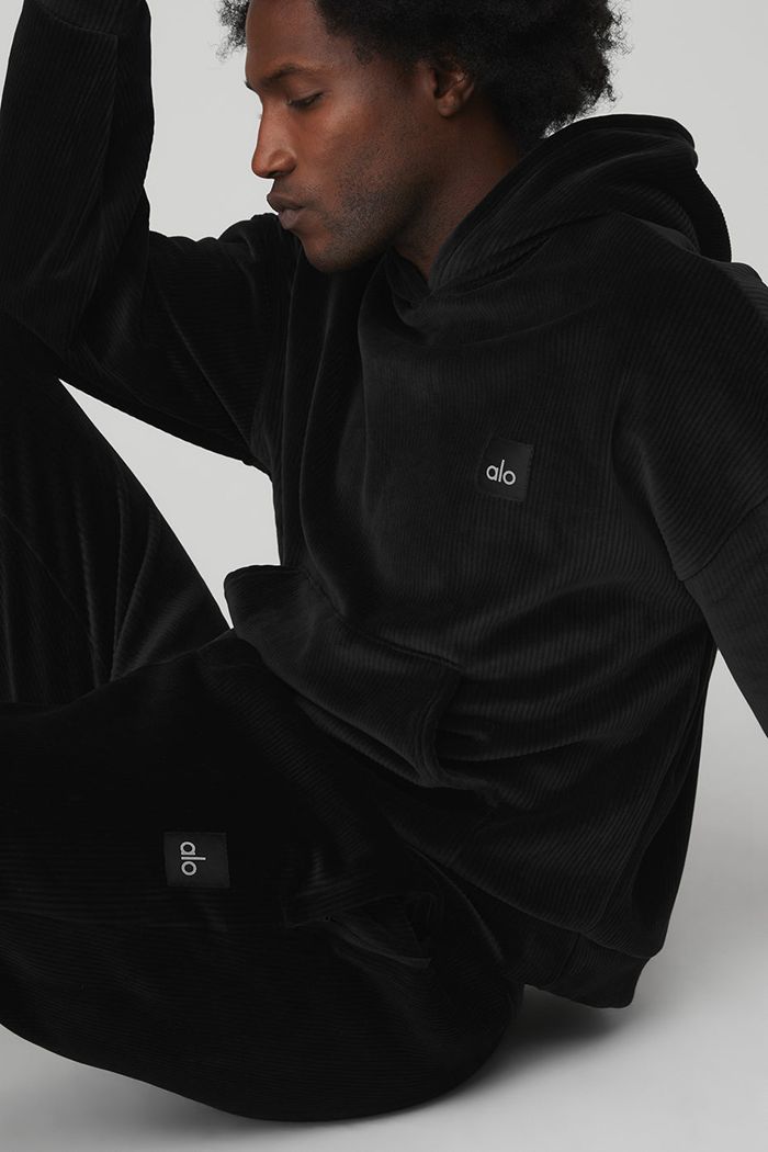 Alo Yoga Velour Baller Hoodie Herr Svarta | 7396018-FJ