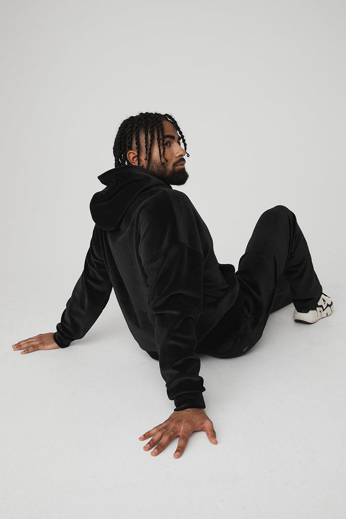 Alo Yoga Velour Baller Hoodie Herr Svarta | 7396018-FJ