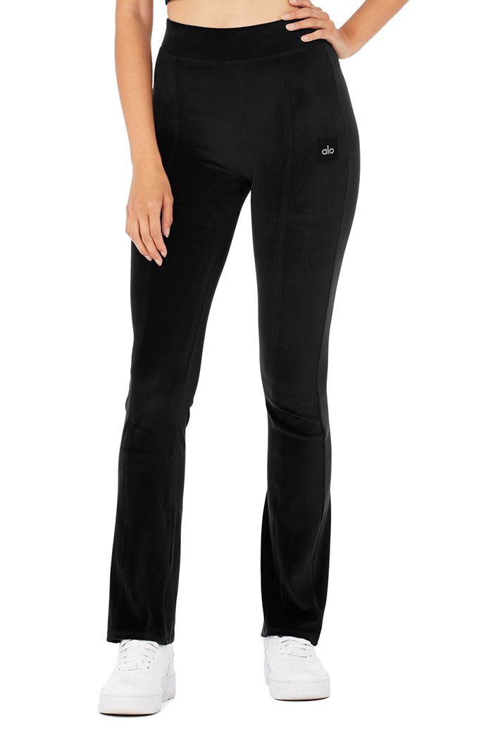 Alo Yoga Velour Flare Leggings Dam Svarta | 4369705-GV